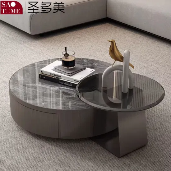 モダンなロックスラブコーヒーテーブルテレビキャビネットサイドボード組み合わせ鉄ラウンドコーヒーテーブルリビングルームの家具